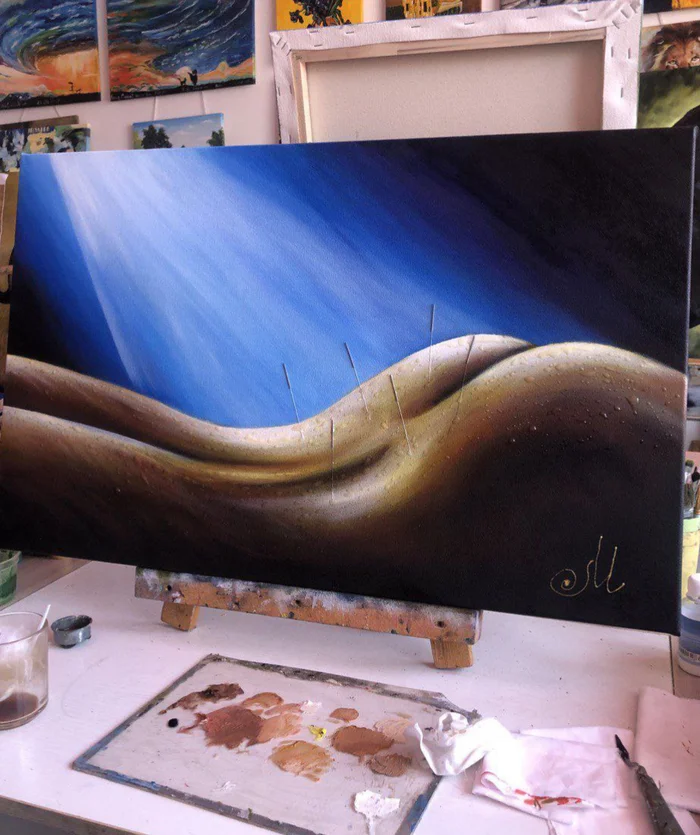 A gift for an acupuncturist) - My, Painting, Canvas, Author's painting, Oil painting, Installation, Painting, Epoxy resin