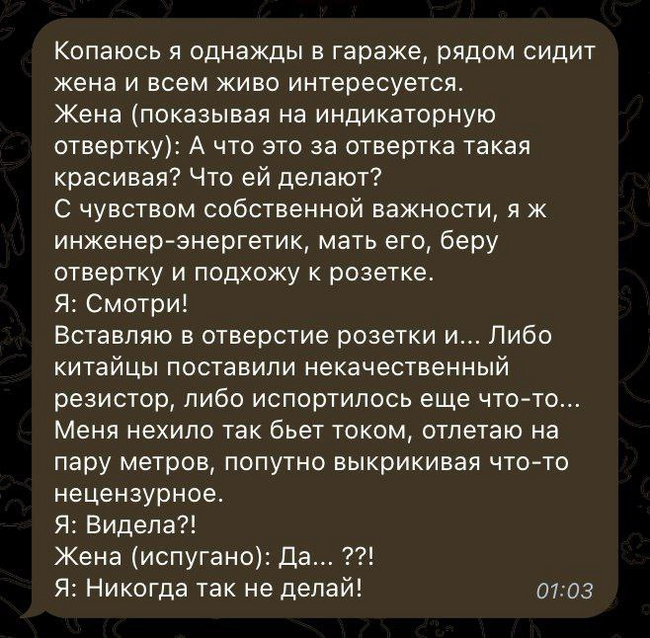 Личный пример - Юмор, Истории из жизни, Ситуация, Электрика, Telegram (ссылка), Скриншот, Повтор