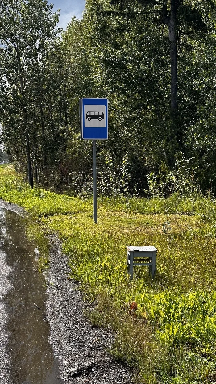 Make yourself at home, traveler - My, Stop, Humor, The photo, Road sign, Stool, Bus stop