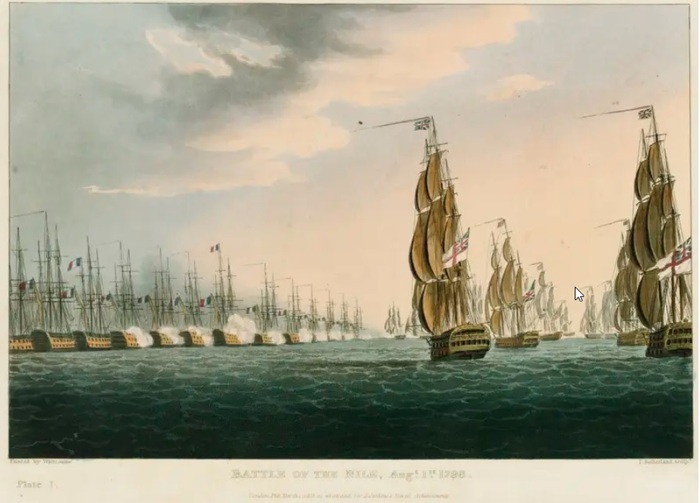 Сражение при Абукире, английская эскадра атакует под парусами.