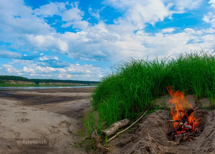 Yakut shashlik fire - My, Yakutia, Viluy, Suntar, Shashlik, Summer, Campfire cooking, Venison, Nature