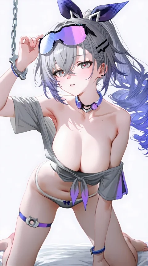 Silver Wolf - 18+, Anime, Anime art, Silver Wolf (Honkai: Star Rail), Handcuffs, NSFW