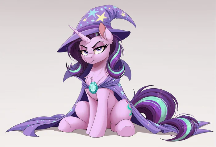 Я надеваю свой плащ и волшебную шляпу... - My Little Pony, PonyArt, Starlight Glimmer, Арты нейросетей