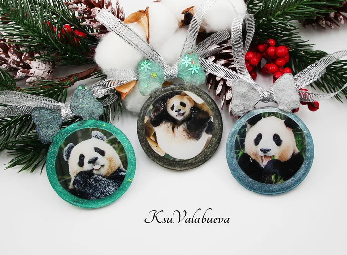 Christmas tree toys Pandas - My, Panda, Resin, Epoxy resin, Christmas decorations, Katyusha, Longpost