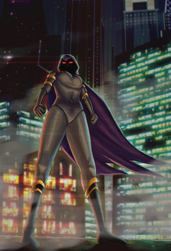 Random superheroics - My, Superheroes, Girls, Strong girl, Guardian, Night city, Art, Digital drawing