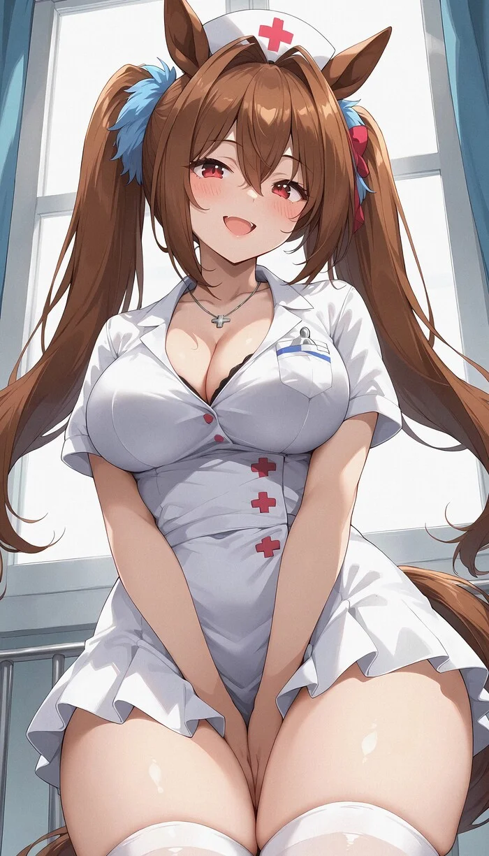 That granny doctor is sick, I'm here for her! - Anime, Anime art, Neural network art, Uma musume pretty derby, Daiwa Scarlet, Nurses, Doctors, Stockings, Animal ears