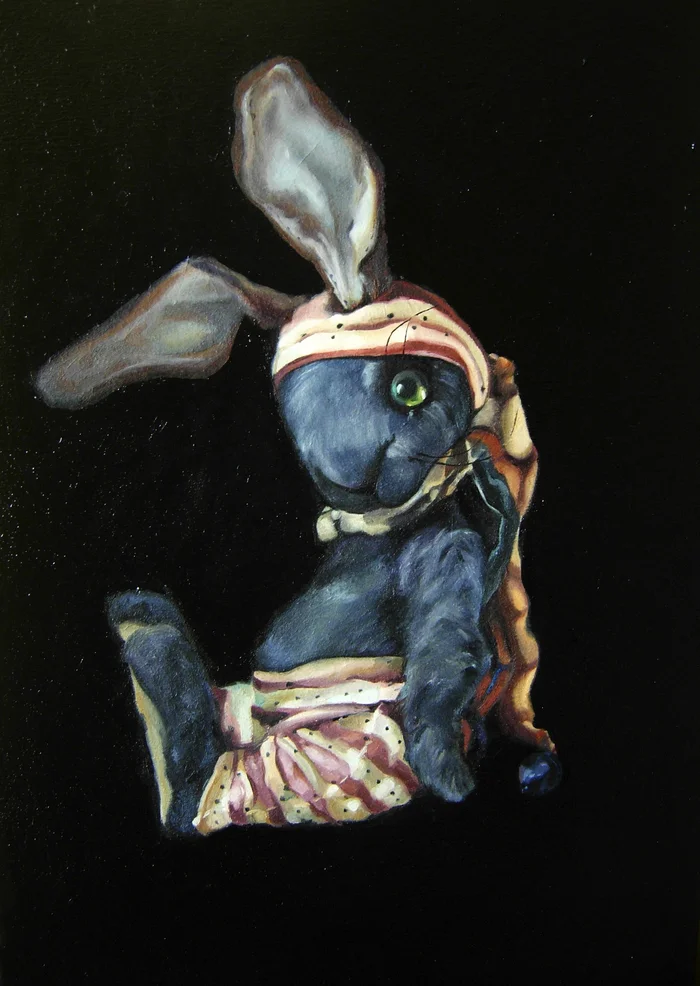 Striped moustache - My, Oil painting, Toys, Hare, Art, Creation, Retro