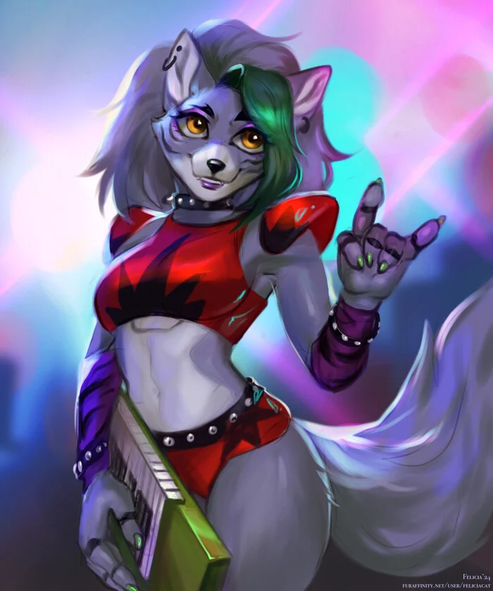 Roxy - Furry, Anthro, Art, Furry wolf, Felicia_cat, Roxanne Wolf, Five nights at freddys