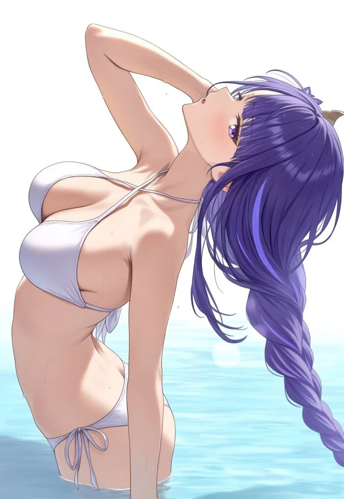 Today the water is wonderful - Anime, Anime art, Girls, Games, Genshin impact, Raiden Shogun (Genshin Impact), Swimsuit, Bikini, Neural network art