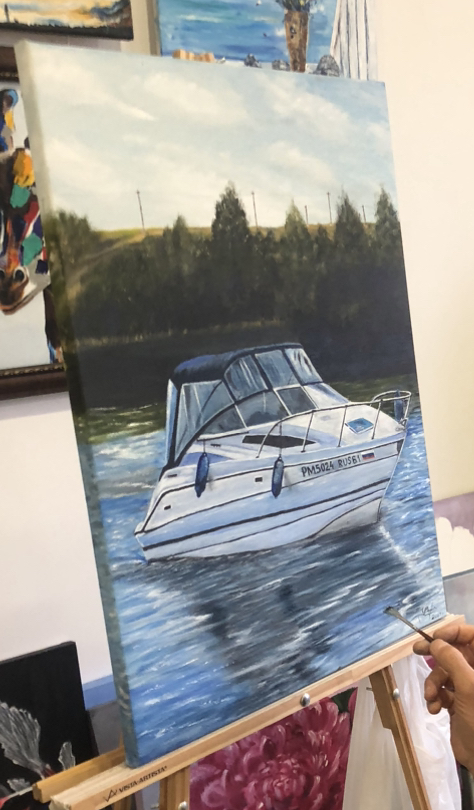 My own boat) - My, Painting, Author's painting, Canvas, Painting, Boat, Oil painting