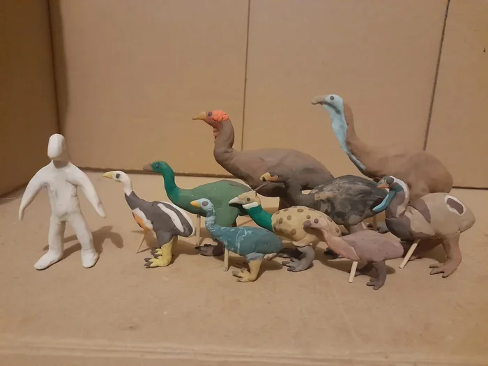 New Zealand Folk Art - All Moa Birds Compared to Humans - Paleontology, Birds, Extinct species, Reddit (link)