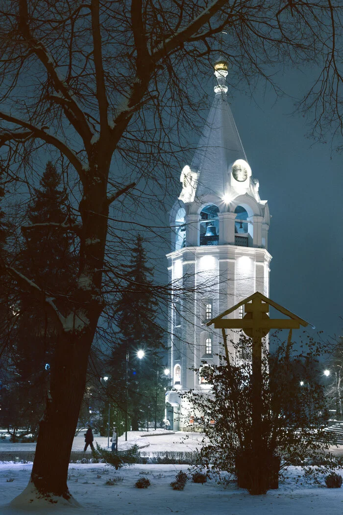 Bell tower in the Kremlin NN - My, Bell tower, Nizhny Novgorod, Landscape, Night, Winter, The photo, Images, Contrast