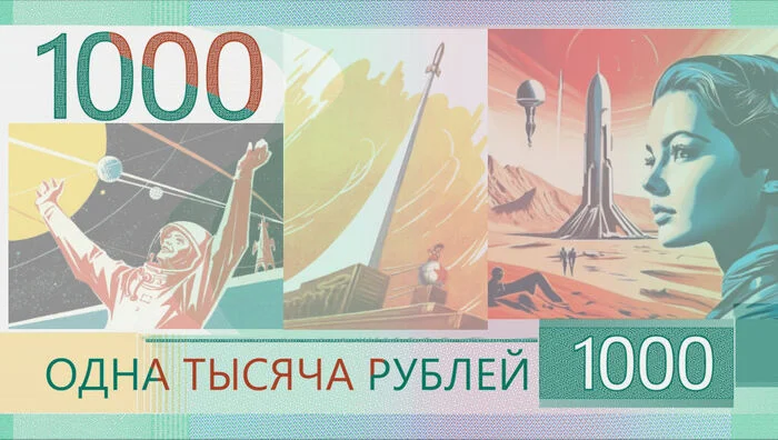 Fleorism's answer to Choose a new 1000 ruble banknote - Ruble, 1000 rub, Banknotes, Central Bank of the Russian Federation, Competition, Reply to post, A wave of posts, Retrofuturism, Bill