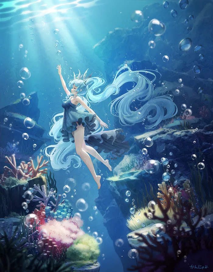 Continuation of the post Deep Sea Girl - Hatsune Miku, Vocaloid, Anime art, Vocaloid Art, Deep Sea Girl, Reply to post