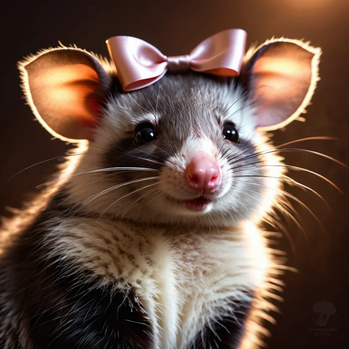 Happy Satin Bow Day! - My, Neural network art, Chatgpt, Stable diffusion, Art, 2D, Bow, Opossum, Postcard, Absurd