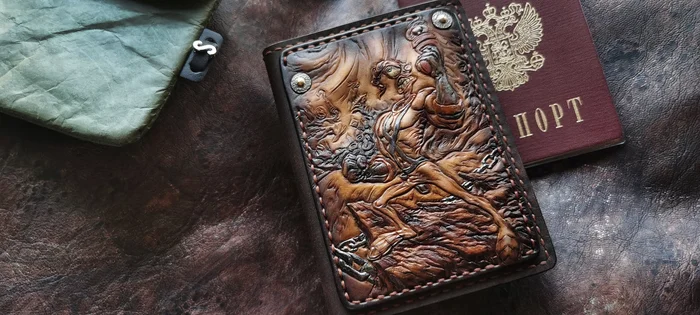 Leather Passport Cover for Gamer Worm Jim - My, Longpost, Handmade, Needlework without process, Accessories, Wallet, Purse, Clutch, Cover, Style, Exclusive, Leather products, Order, Natural leather, Casting, Worm jim, Gamers, Games