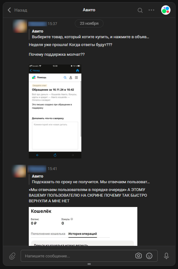 Reply to the post Avito does not return money! - Avito, Cheating clients, Support service, Text, Negative, Reply to post, Longpost