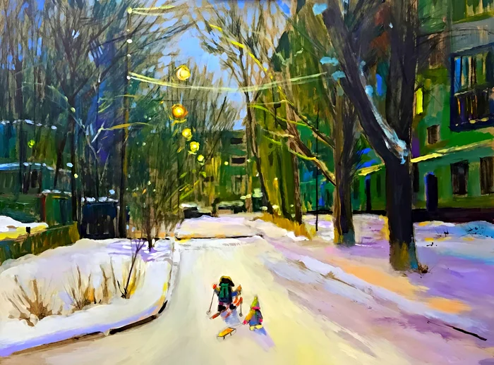 Home from the hill - Painting, Artist, Art, Painting, Drawing, Winter