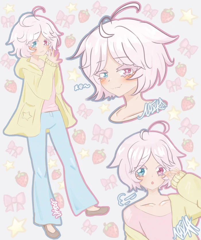 Modest in pastel colors~ - My, Art, Anime art, Anime, Anime trap, Its a trap!, Trap Art, Original character, Pastel, Femboy, Heterochromia