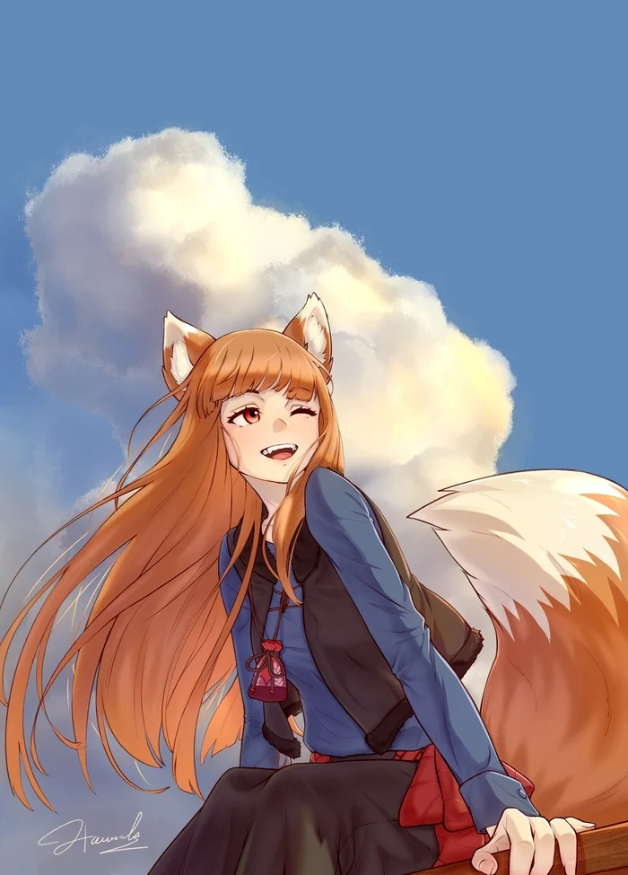 Волчица - Аниме, Anime Art, Spice and wolf, Holo, Animal Ears, Длиннопост