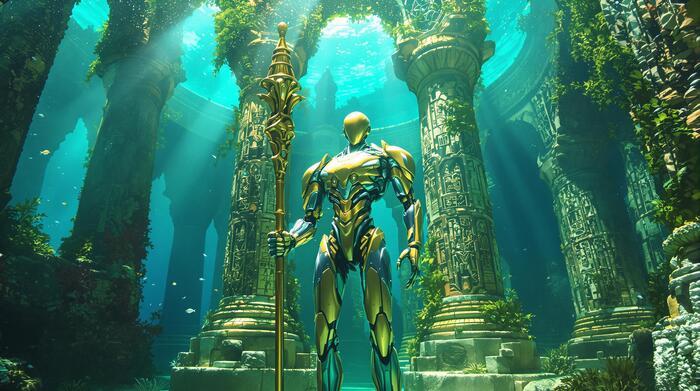 Underwater Guardian - My, Neural network art, Нейронные сети, Prompt, Flux, Wallpaper, Desktop wallpaper