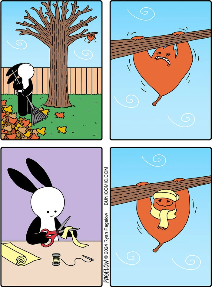 Sheet - Buni, Pagelow, Comics, Autumn, Autumn leaves, Wind, Cold, Care, Cap, Scarf, Kindness