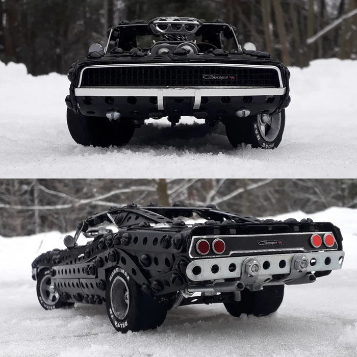 1968 Dodge Charger made of metal construction kit, wire, rubber and cardboard - My, Dodge charger, Dodge, Modeling, Scale model, The fast and the furious, Constructor, Metal constructor