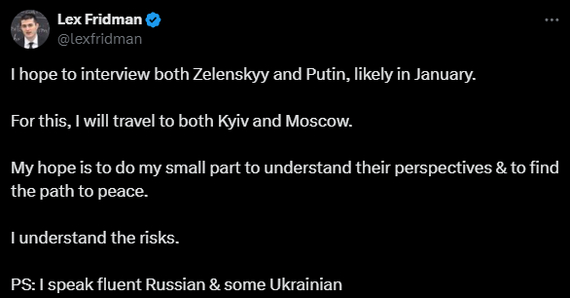 Lex Fridman (Alexey Fedotov) Wants to Interview Putin and Zelensky - Politics, Vladimir Putin, Interview, Longpost