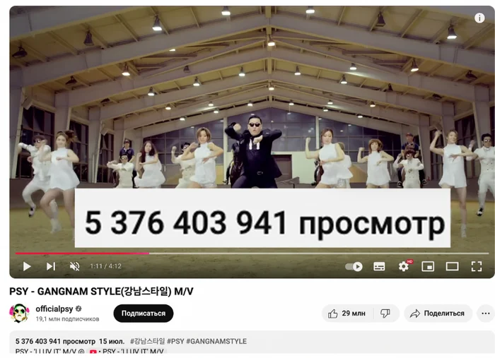 PSY - GANGNAM STYLE already 5.3 billion - Picture with text, Popularity, Clip, Youtube