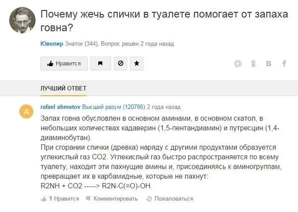 Both you and us - Humor, Screenshot, Matches, Toilet, Chemistry, Feces, Smell, Mailru answers