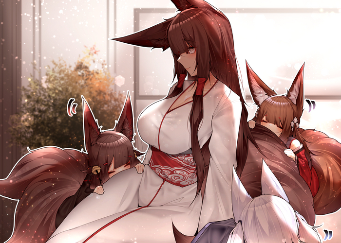 Akagi Samip, , , Anime Art, Azur Lane, Akagi, Amagi, Animal Ears, , , Kaga