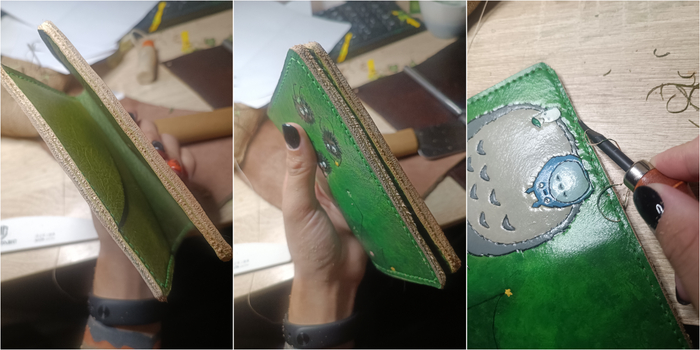 А что у нас туууут - урезы (торцы кожи), да, выглядят криповенько... Шкурим, снимаем фаску