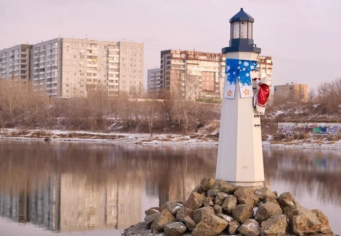 Winter has begun! - Humor, Winter, Krasnoyarsk, Lighthouse, Longpost, Father Frost, The photo