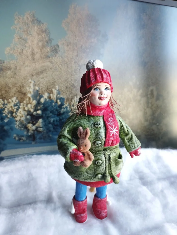 Girl with a hare. Cotton wool Christmas tree toy - Christmas decorations, Russia, Winter, Girl, Hare, beauty