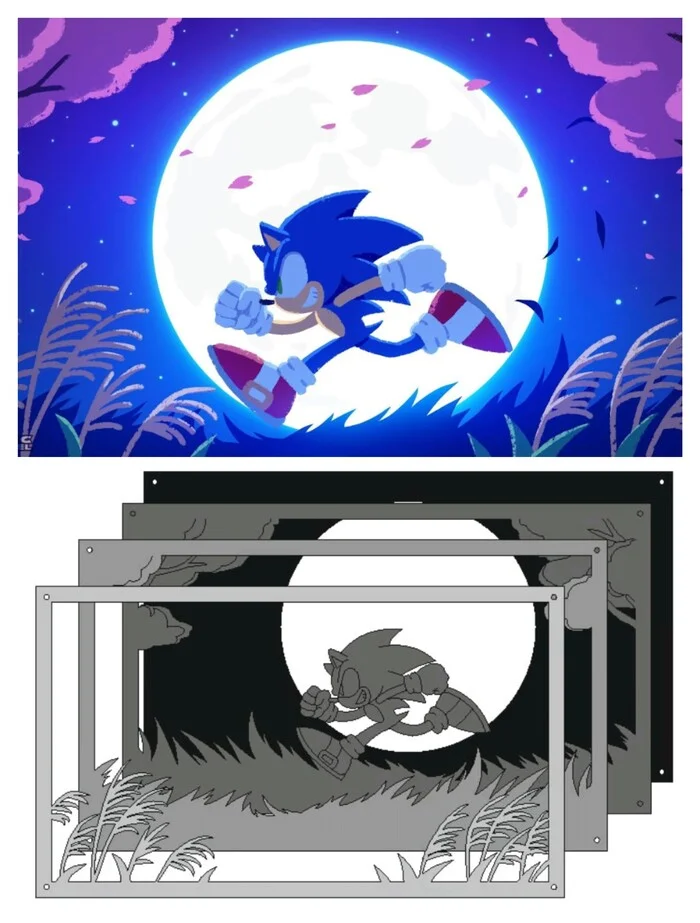 Small diorama with Sonic - My, Sonic the hedgehog, Sonic X, Diorama, Needlework without process, Plywood, Longpost