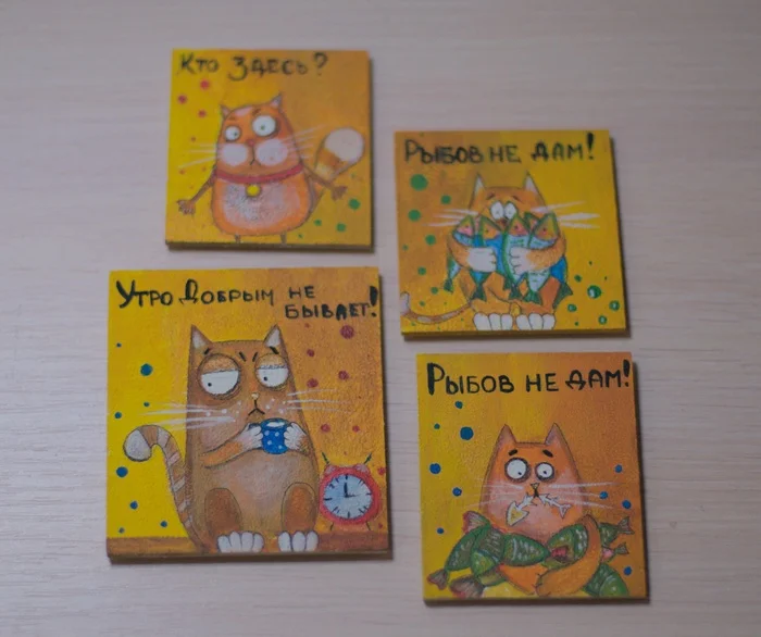 Set of cat magnets with a sunny mood - My, Decor, cat, Pet the cat, Animalistics, Fat cats, Humor, Cat lovers, Souvenirs, Painting, Presents, Handmade, Longpost