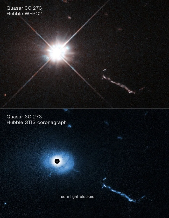 The Hubble telescope has taken the most detailed photo of the quasar 3C 273! - Astronomy, Universe, Galaxy, Hubble telescope, Quasar (astronomy), Pictures from space