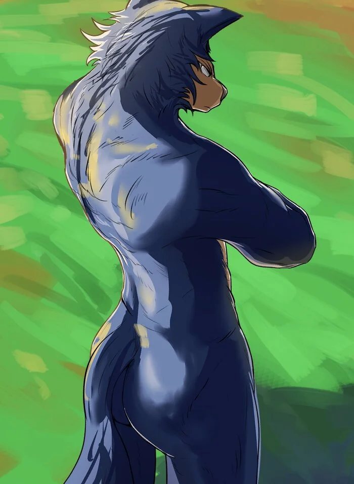 Naked Legoshi - Standing Behind - Art, Legoshi, Beastars, Furry, Furry art, Furry male