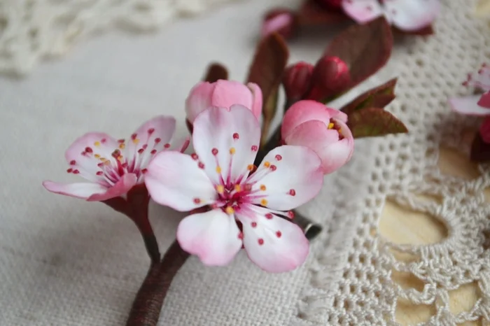 Cherry blossoms made of polymer clay - My, Handmade, Polymer clay, Лепка, Needlework without process, Flowers, beauty, Bijouterie, Longpost