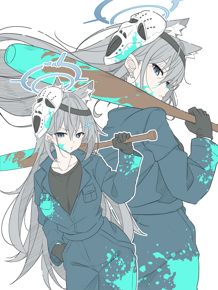 Shiroko Shiroko Anime Art, , Blue Archive, Shiroko Terror, T1kosewad, Animal Ears