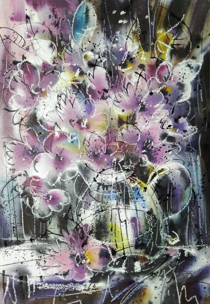 Flowers - My, Paper, Watercolor, Drawing, Still life, Flowers