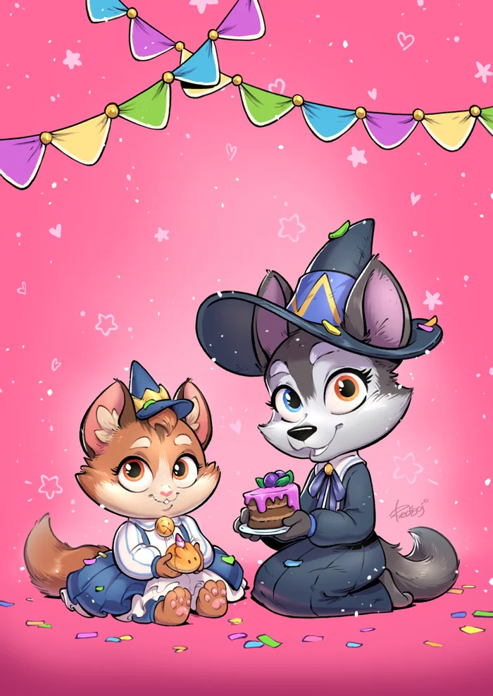 Birthday - My, Redisoj, Characters (edit), 2D, Drawing, Art, cat, Laika, Dog, Witches, Familiars, Illustrations