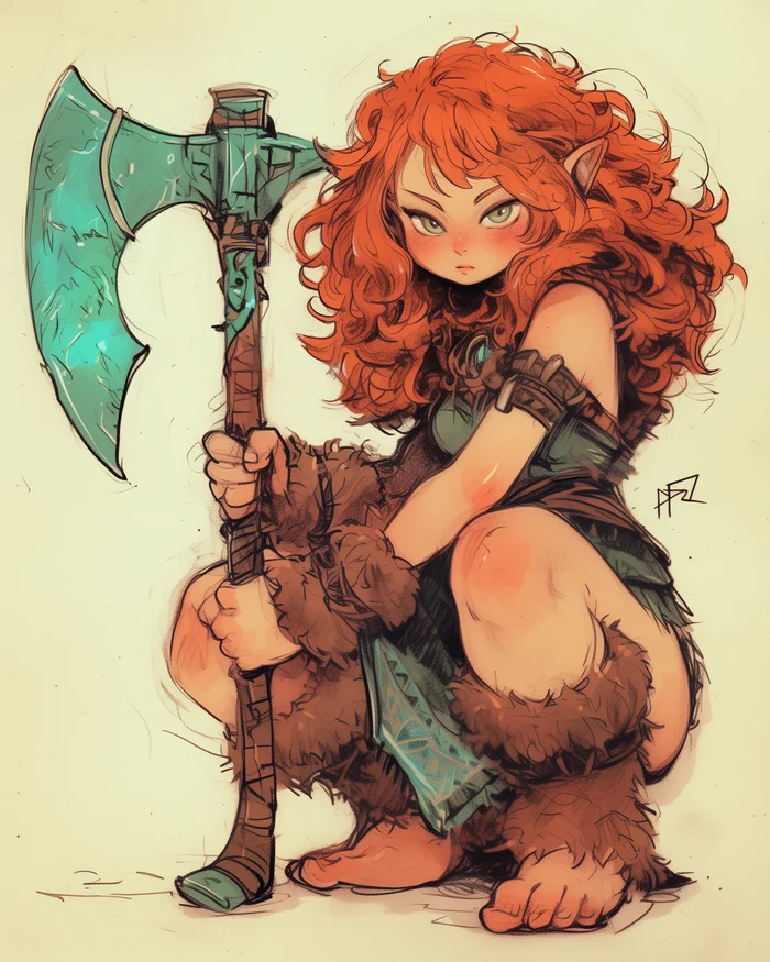 Halfling Barbara - My, Neural network art, Pinanoc, Midjourney, Barbarian, Barbarian, Barbara, Dungeons & dragons, Girls, Halfling