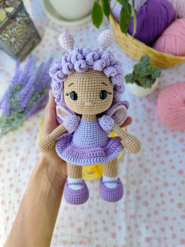 Butterfly doll - My, Handmade, With your own hands, Needlework without process, Amigurumi, Crochet, Knitted toys, Toys, Doll, Longpost