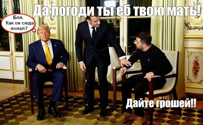 Reply to the post Take your time)) - Memes, Picture with text, Politics, Humor, Donald Trump, Emmanuel Macron, Vladimir Zelensky, Reply to post, Mat