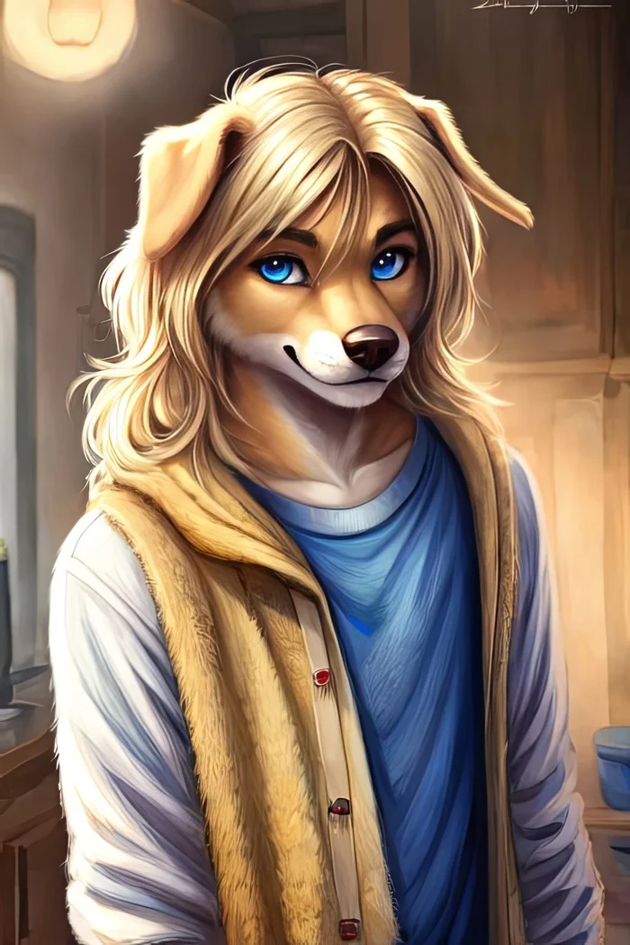Фурри арт от Wolfmks #309 Who is this? - Моё, Арты нейросетей, Фурри, Furry Art, Furry Dog, Длиннопост