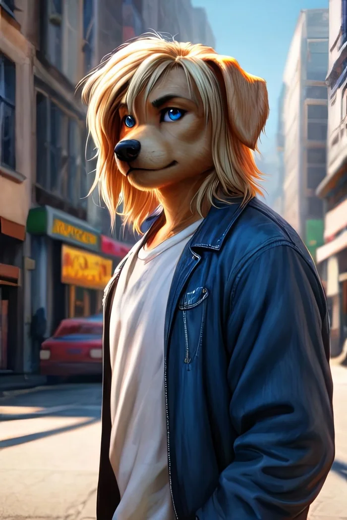 Фурри арт от Wolfmks #309 Who is this? - Моё, Арты нейросетей, Фурри, Furry Art, Furry Dog, Длиннопост