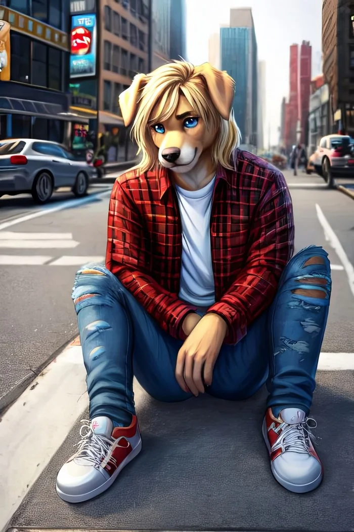 Фурри арт от Wolfmks #309 Who is this? - Моё, Арты нейросетей, Фурри, Furry Art, Furry Dog, Длиннопост