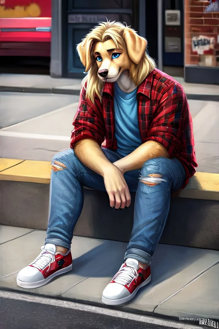 Фурри арт от Wolfmks #309 Who is this? - Моё, Арты нейросетей, Фурри, Furry Art, Furry Dog, Длиннопост