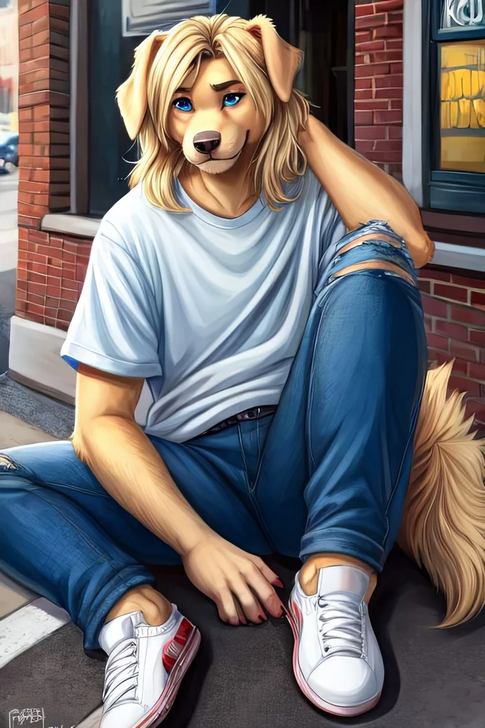 Фурри арт от Wolfmks #309 Who is this? - Моё, Арты нейросетей, Фурри, Furry Art, Furry Dog, Длиннопост